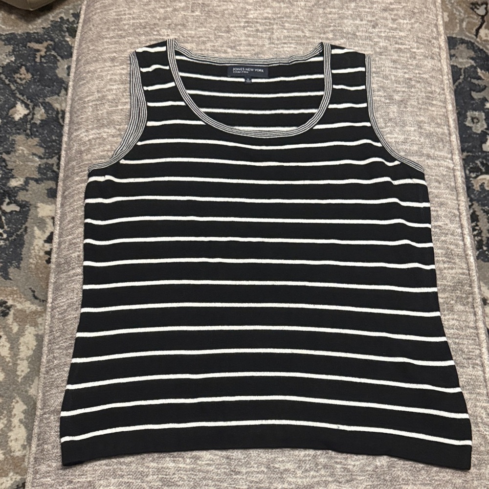 Jones New York Black and White Striped Sleeveless Knit Tank
